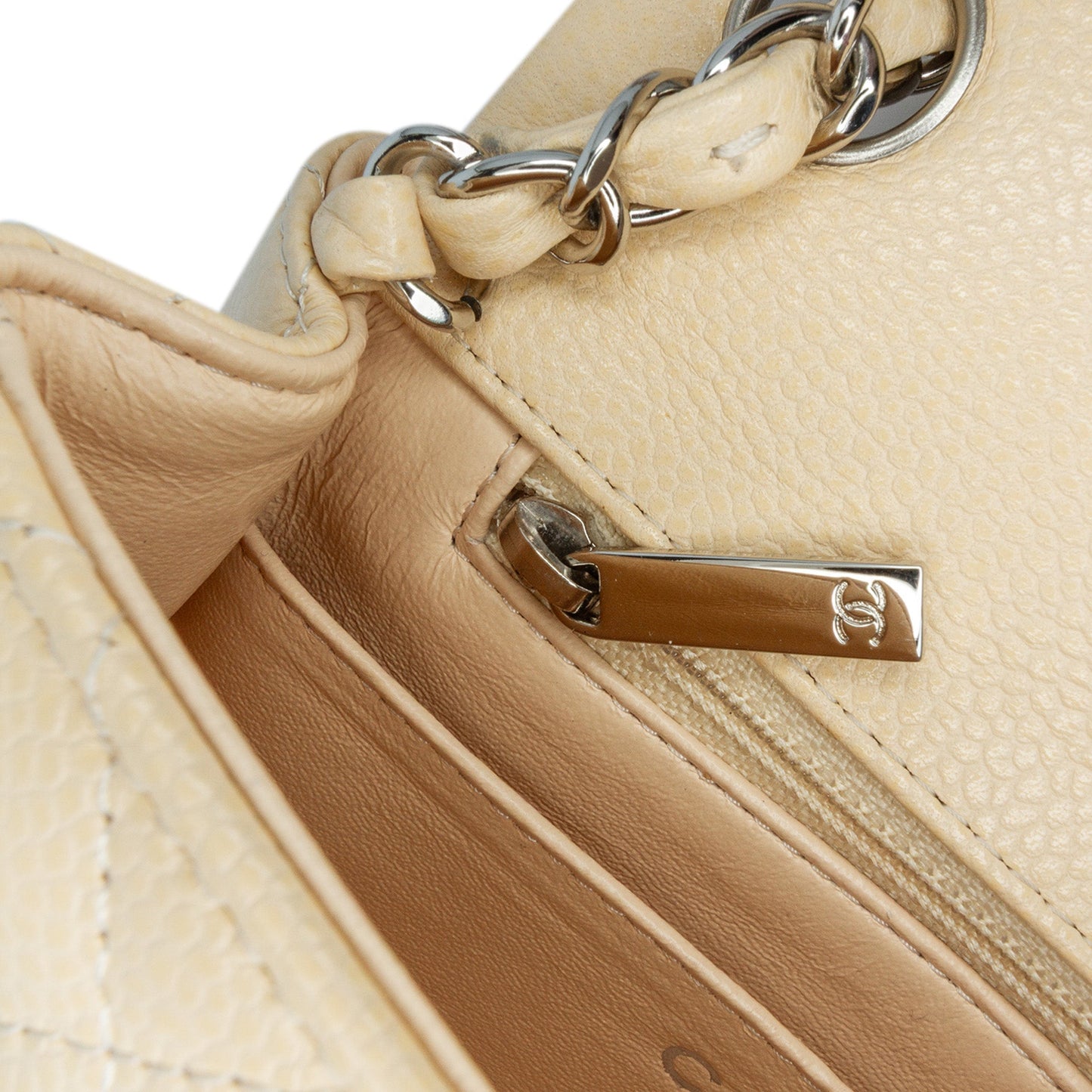 Tan Chanel Mini Square Classic Caviar Single Flap Crossbody Bag