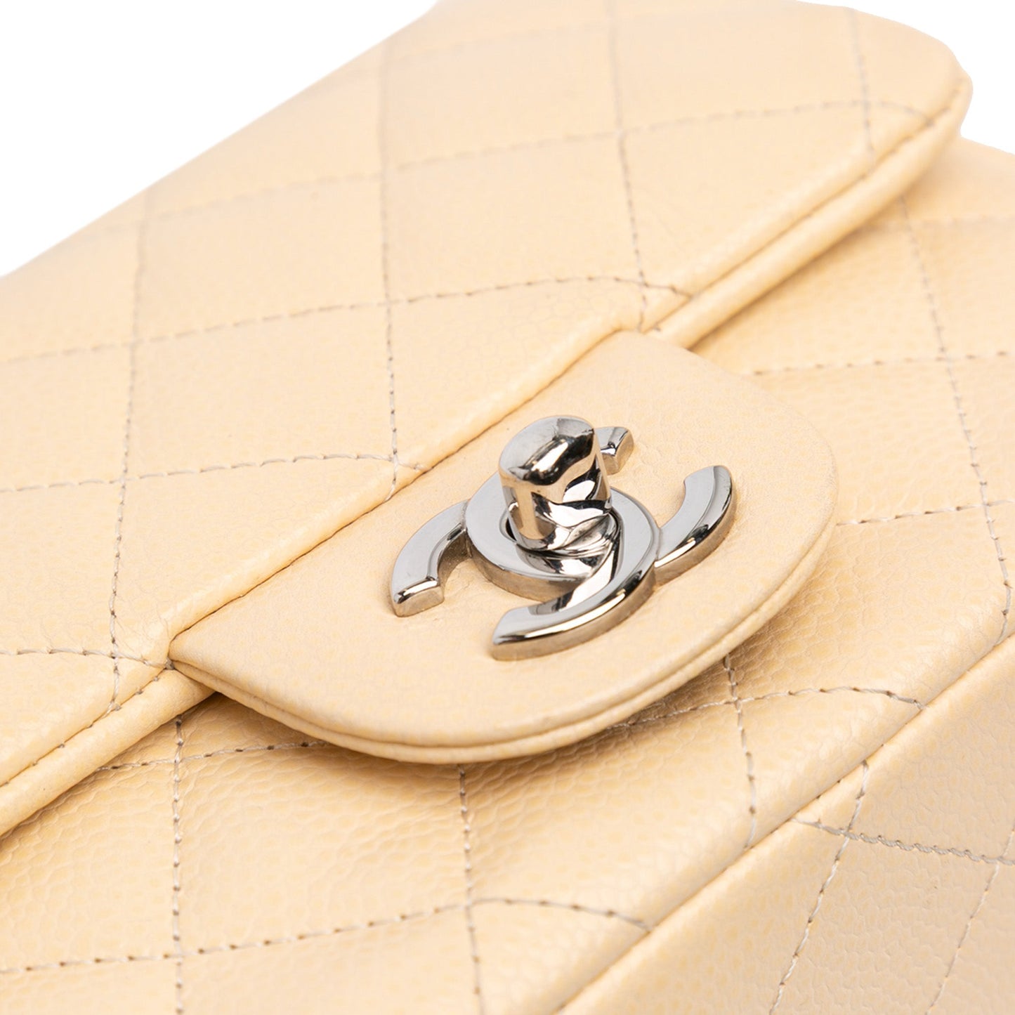Tan Chanel Mini Square Classic Caviar Single Flap Crossbody Bag