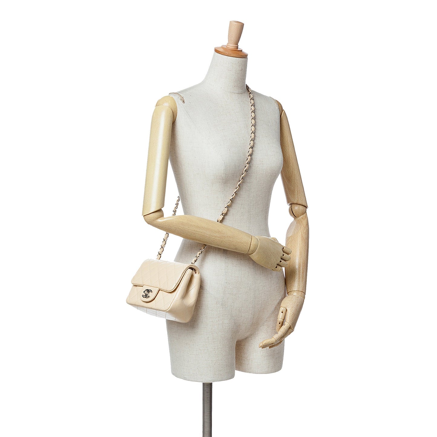 Tan Chanel Mini Square Classic Caviar Single Flap Crossbody Bag