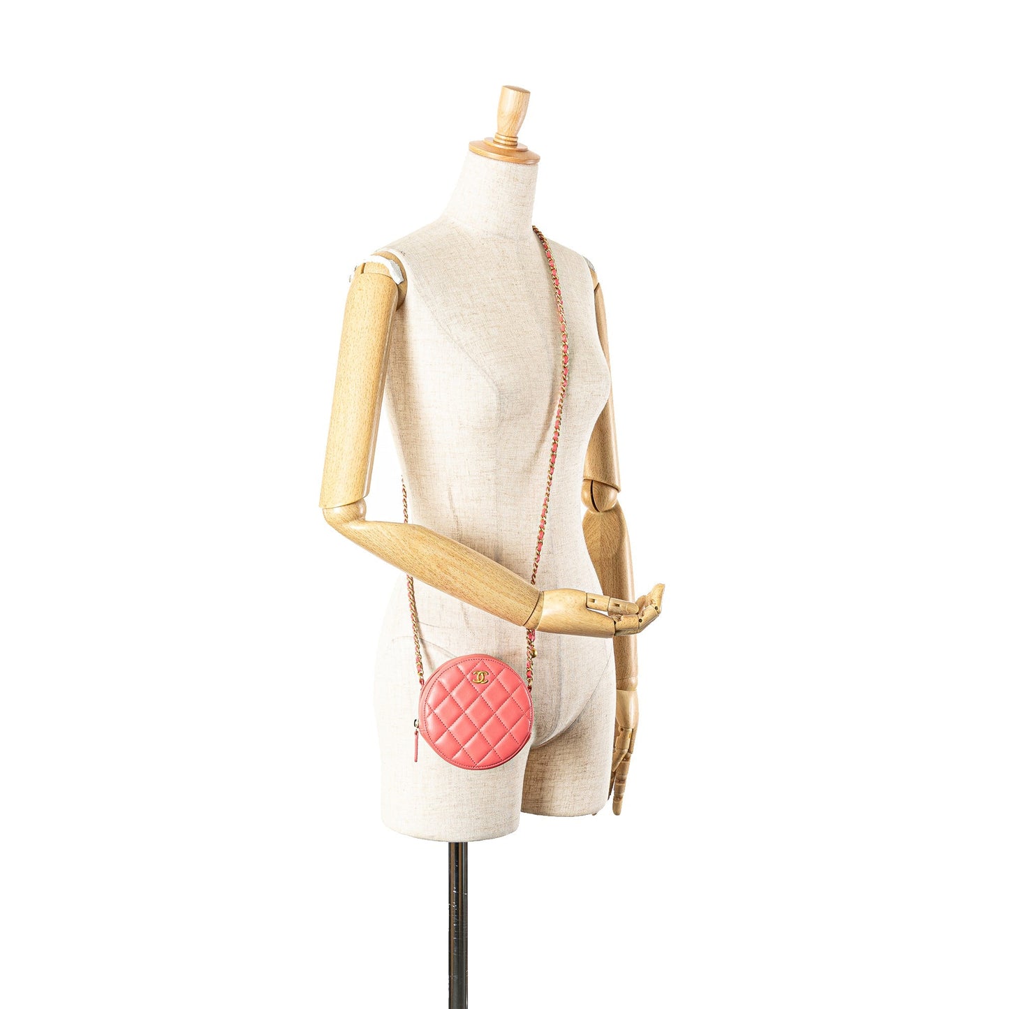 Pink Chanel CC Quilted Lambskin Pearl Crush Round Clutch with Chain Crossbody Bag