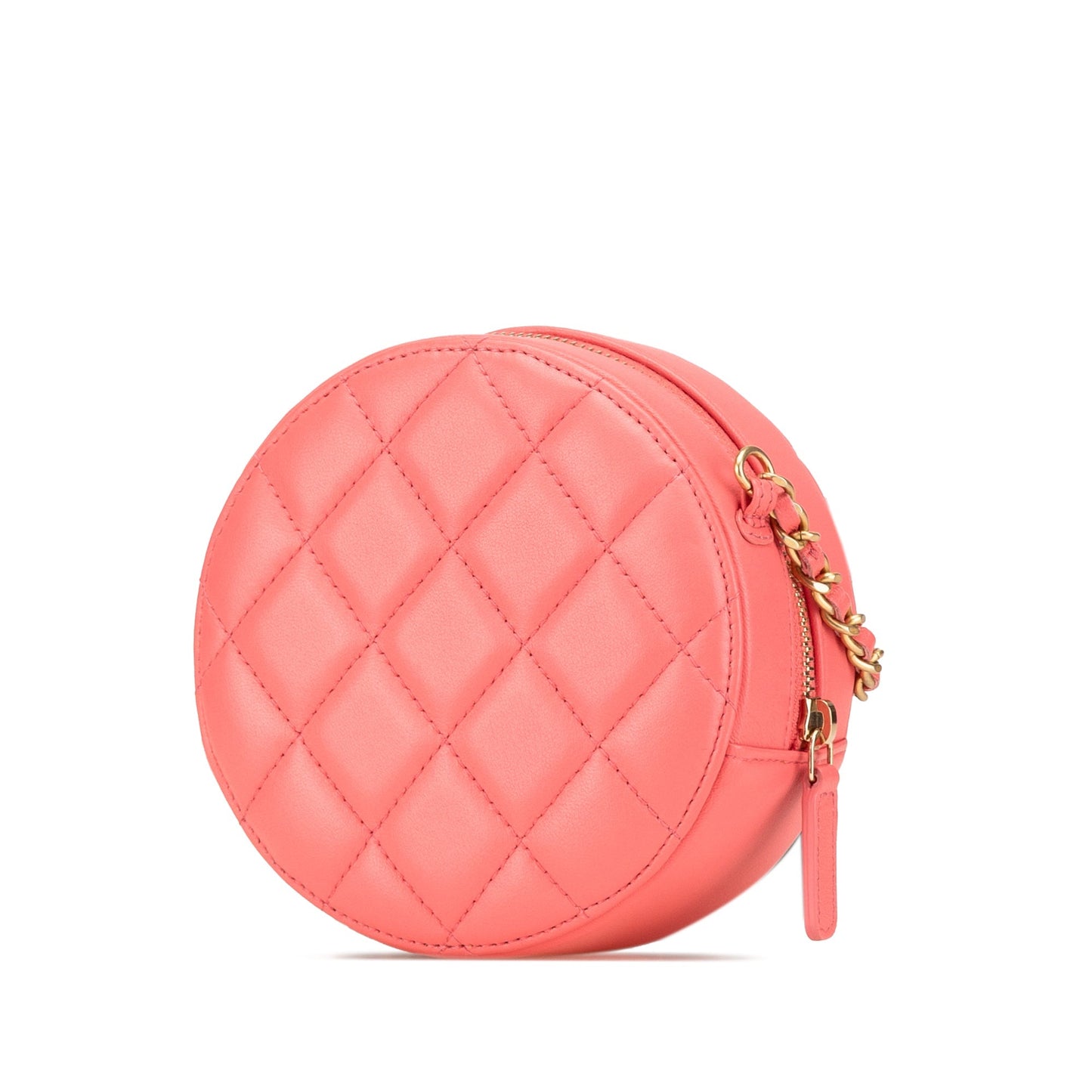 Pink Chanel CC Quilted Lambskin Pearl Crush Round Clutch with Chain Crossbody Bag