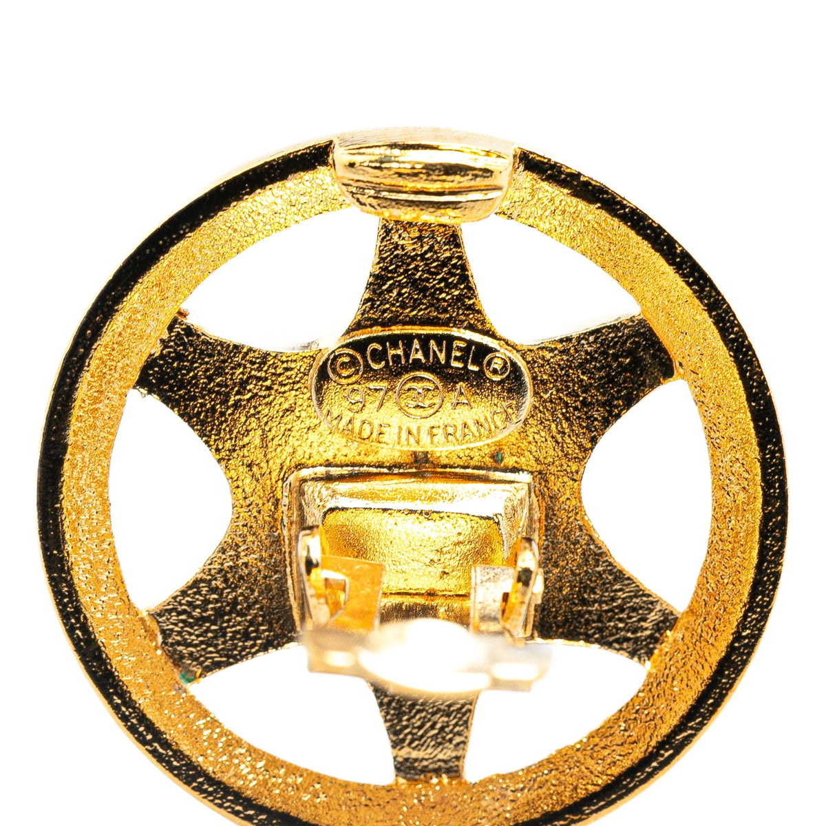 Gold Chanel Gold Plated CC Round Star Clip On Earrings