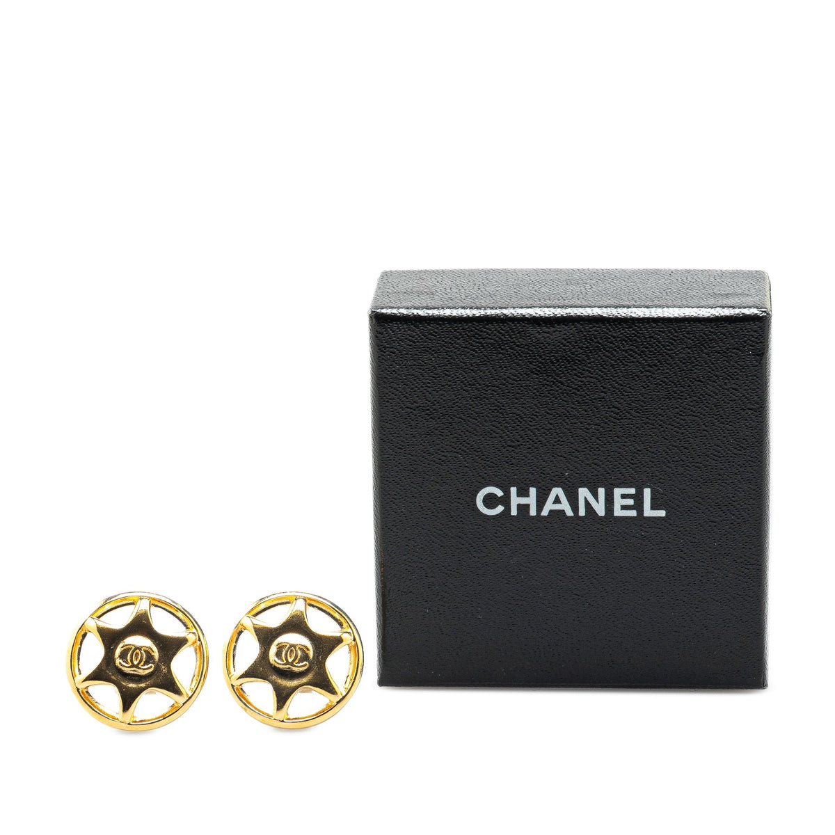 Gold Chanel Gold Plated CC Round Star Clip On Earrings