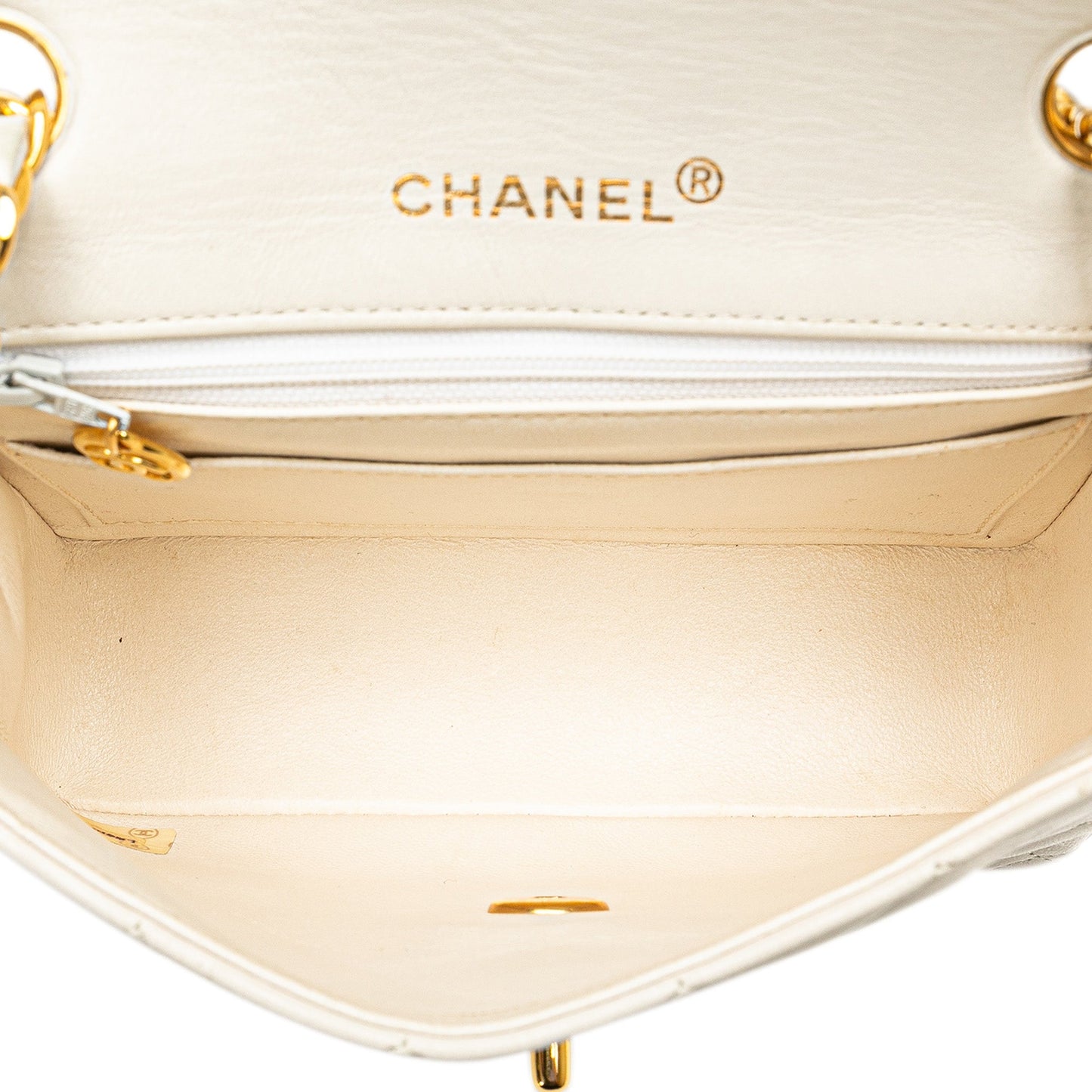 White Chanel Mini Square Classic Lambskin Single Flap Crossbody Bag