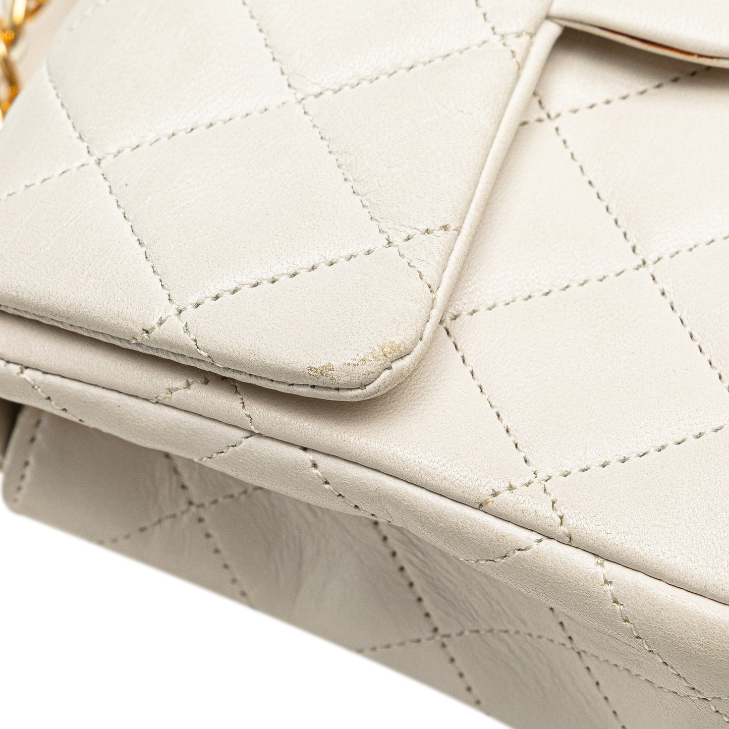 White Chanel Mini Square Classic Lambskin Single Flap Crossbody Bag