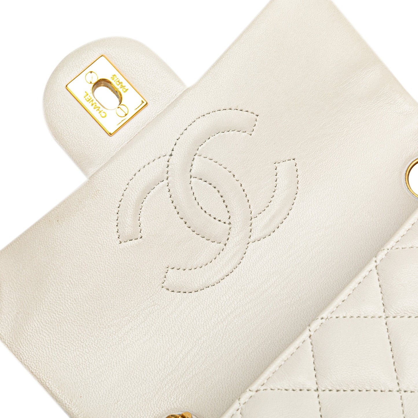 White Chanel Mini Square Classic Lambskin Single Flap Crossbody Bag