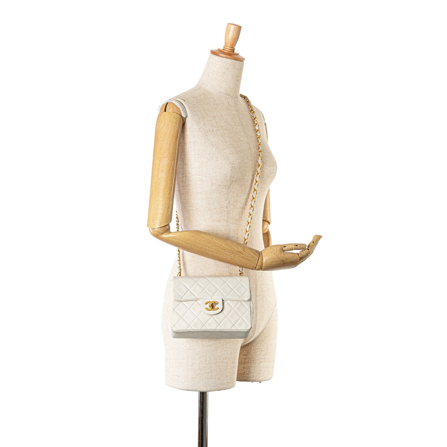 White Chanel Mini Square Classic Lambskin Single Flap Crossbody Bag