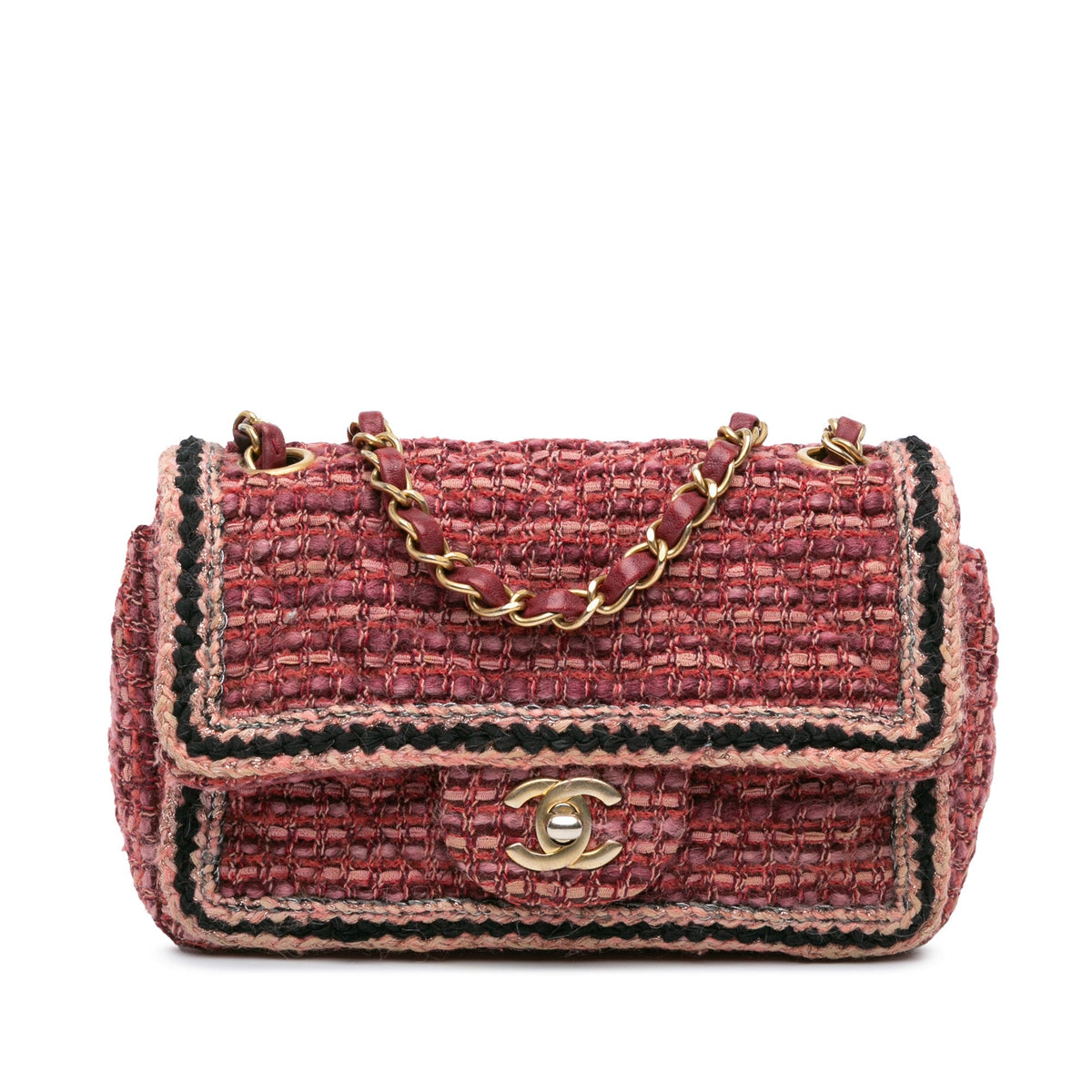 Red Chanel Mini Braided Classic Tweed Single Flap Bag