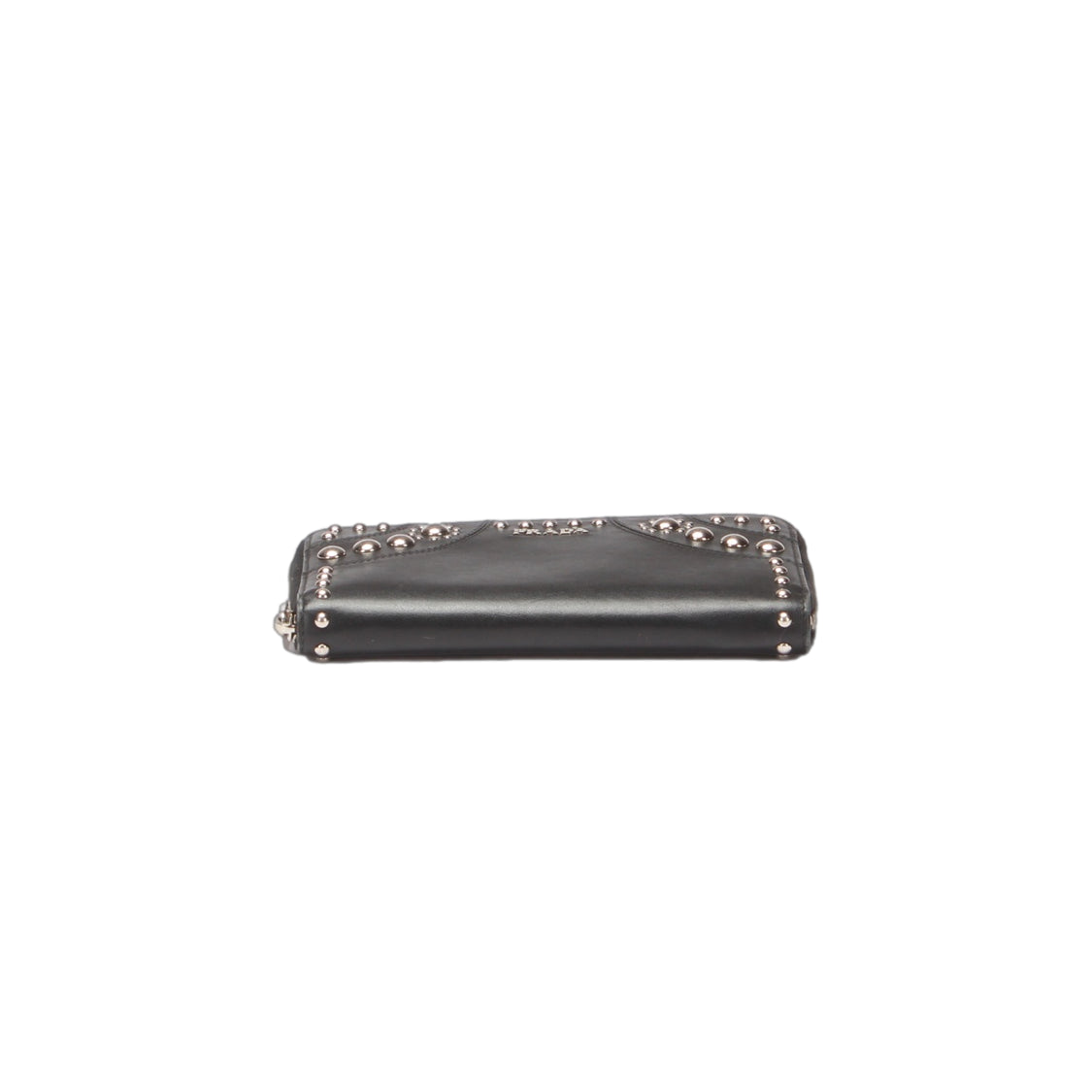 PRADA Studded Leather Zip Around Wallet