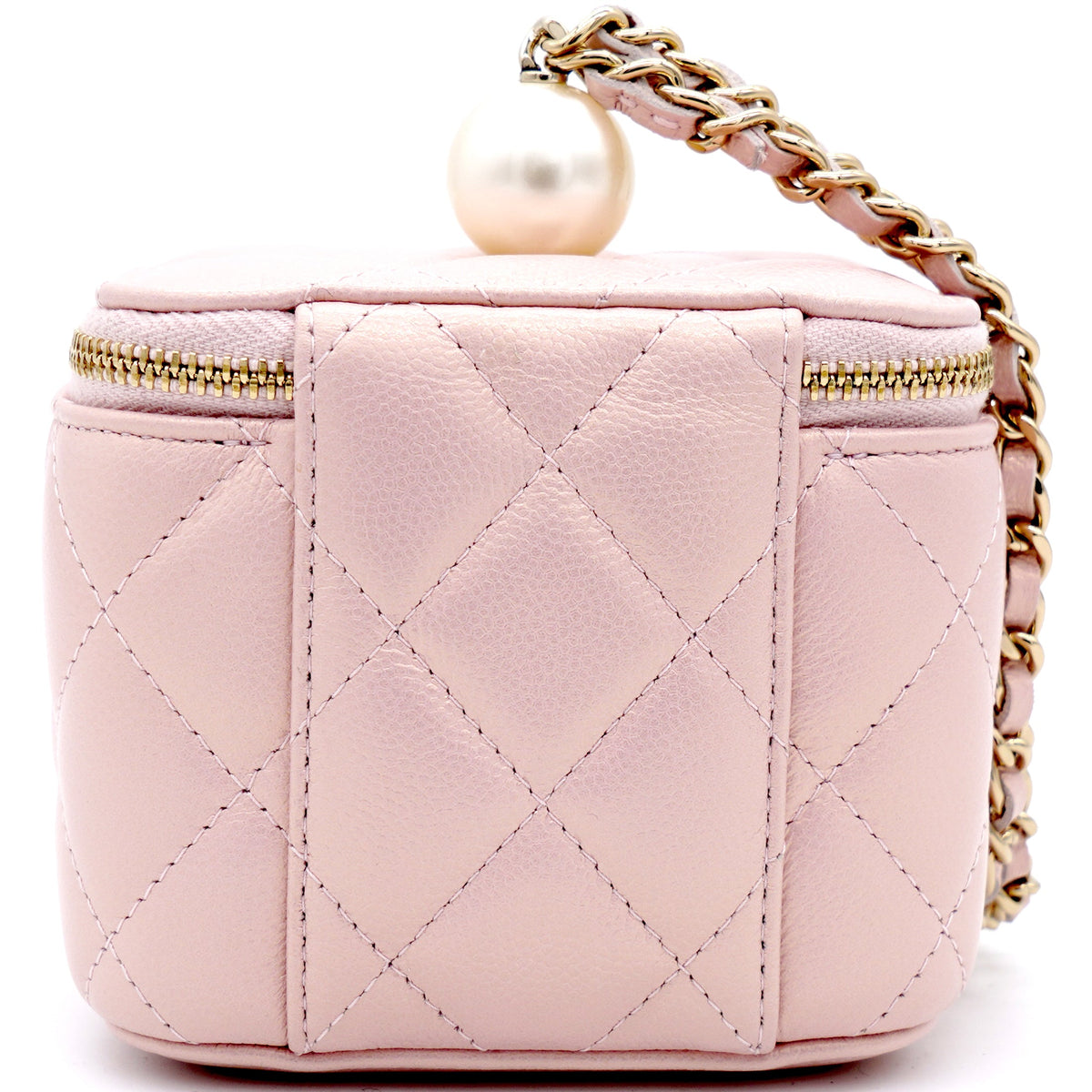 Chanel Mini Caviar GHW Vanity Case with Pearl Details Light Pink