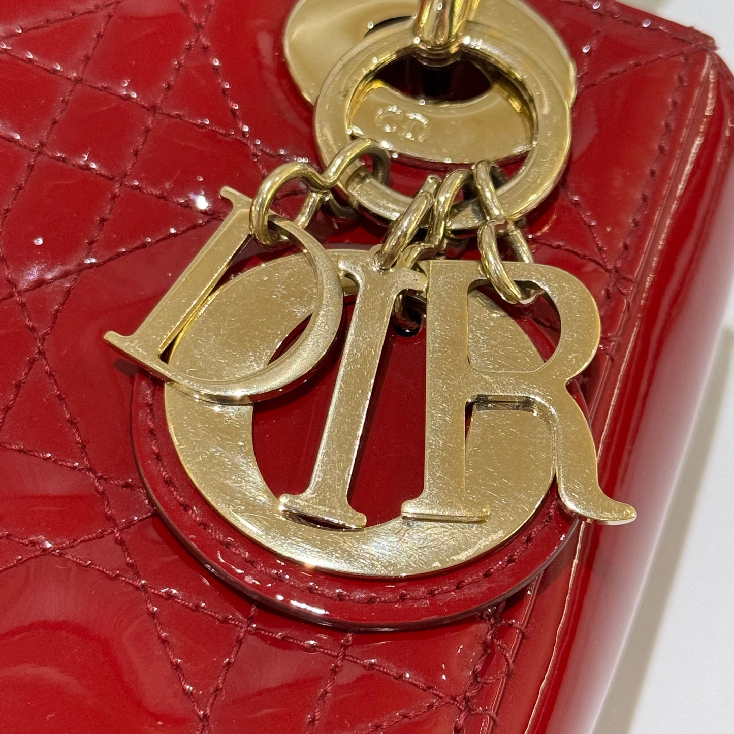 DIOR MINI LADY DIOR PATENT LEATHER RED