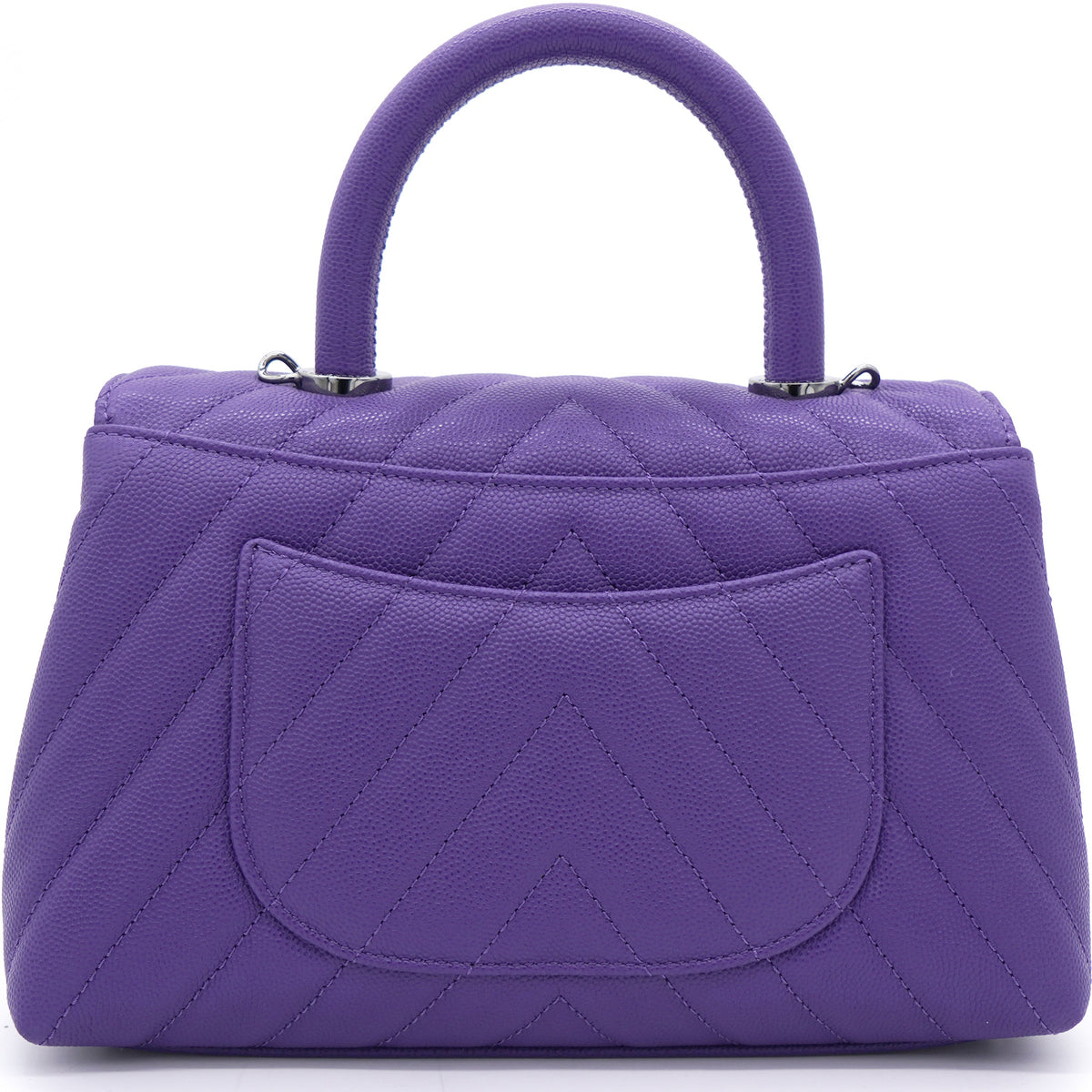 Chanel Purple Chevron Caviar Leather Mini Coco Top Handle Bag