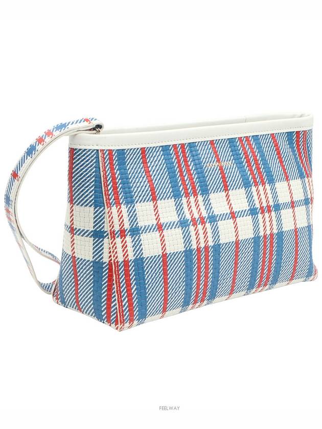 Luxury Balenciaga  Multi check printed gold lettering logo hand strap Babes pouch clutch