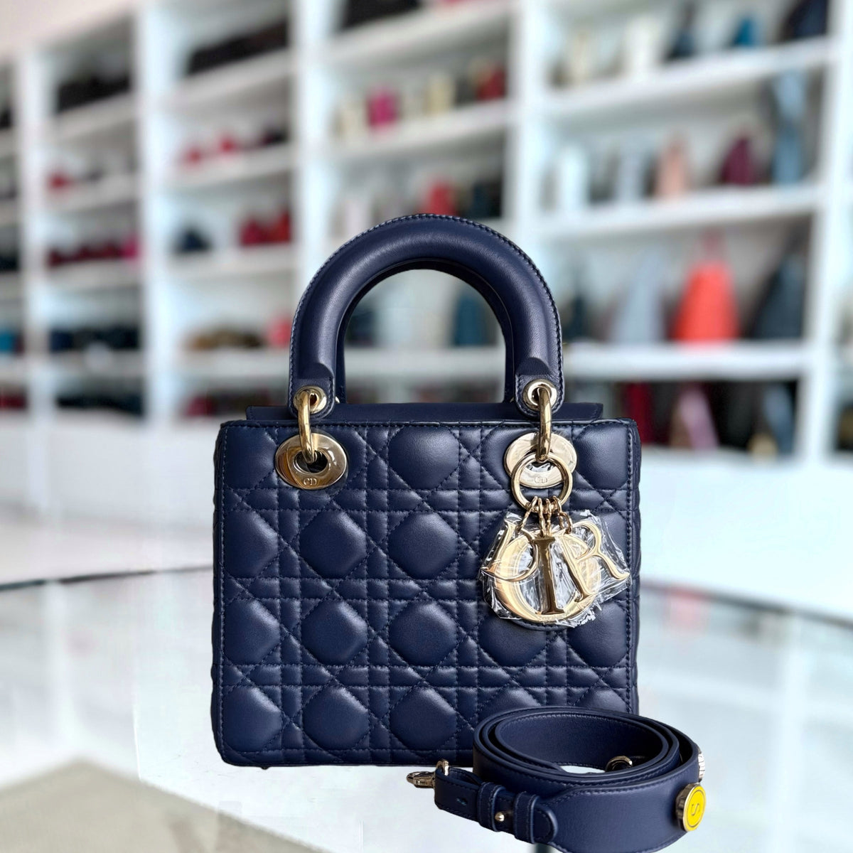 Dior Lady Small - Cannage Lambskin Dark Blue Gold Hardware