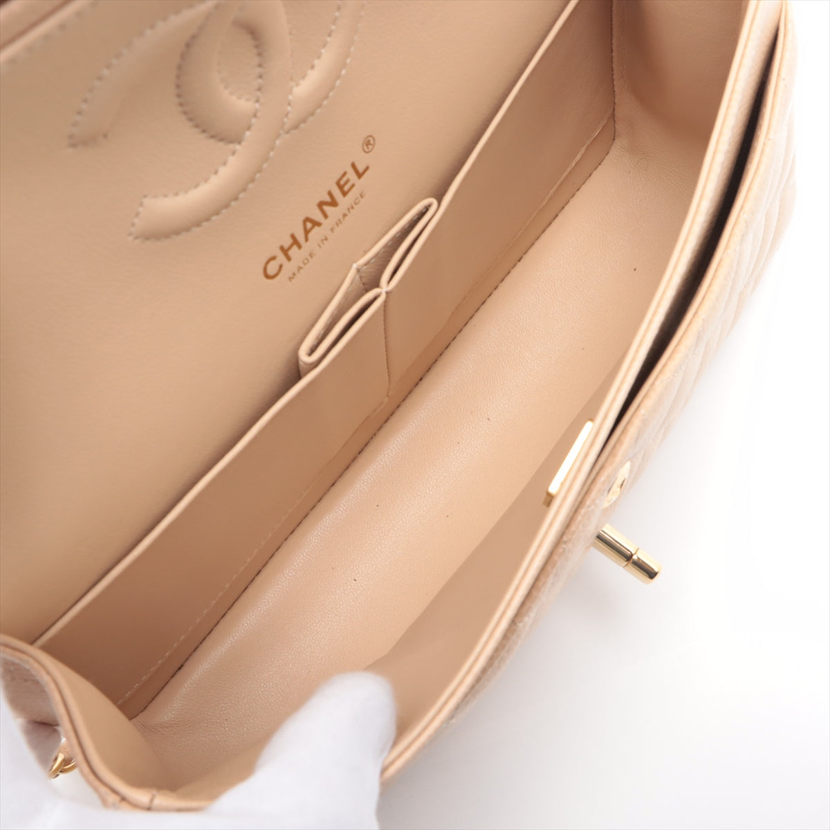 Chanel Matrasse Caviar S Double Flap Double Chain Bag Beige Gold