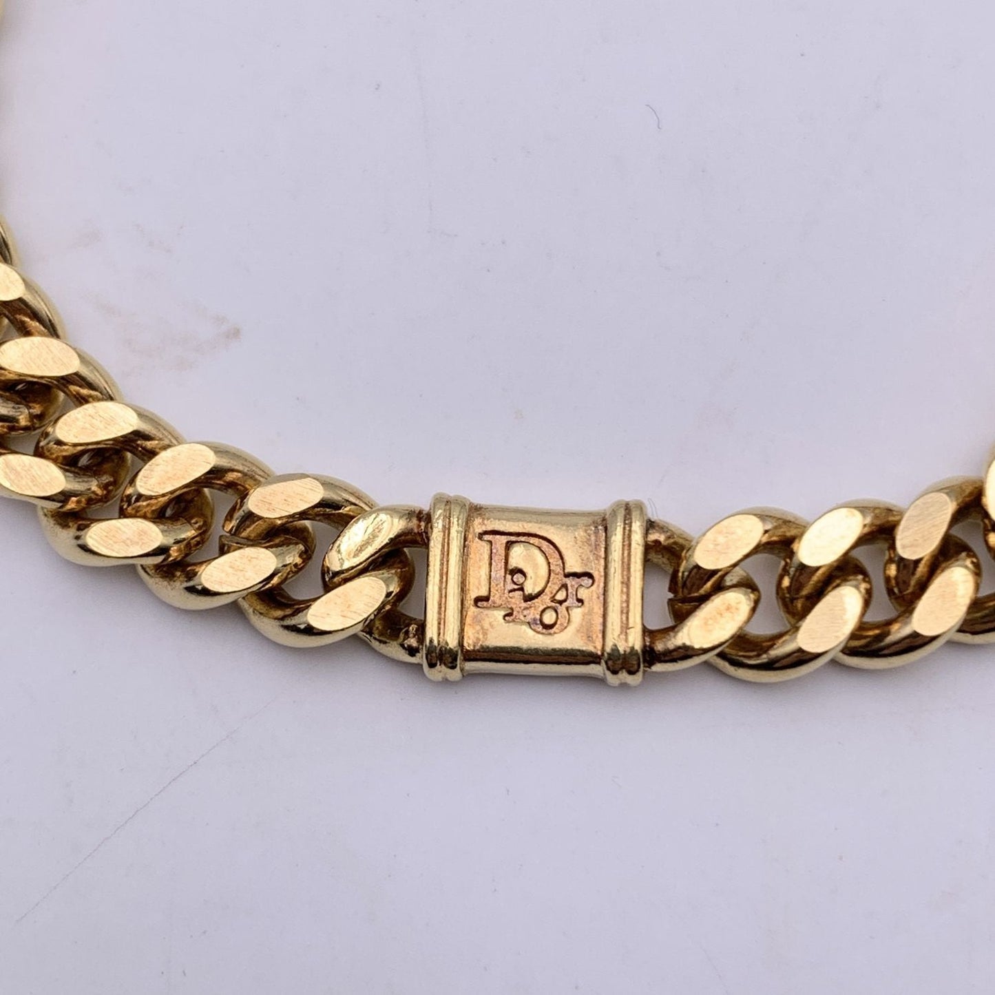 CHRISTIAN DIOR Vintage Gold Metal Chain Link Logo Bracelet