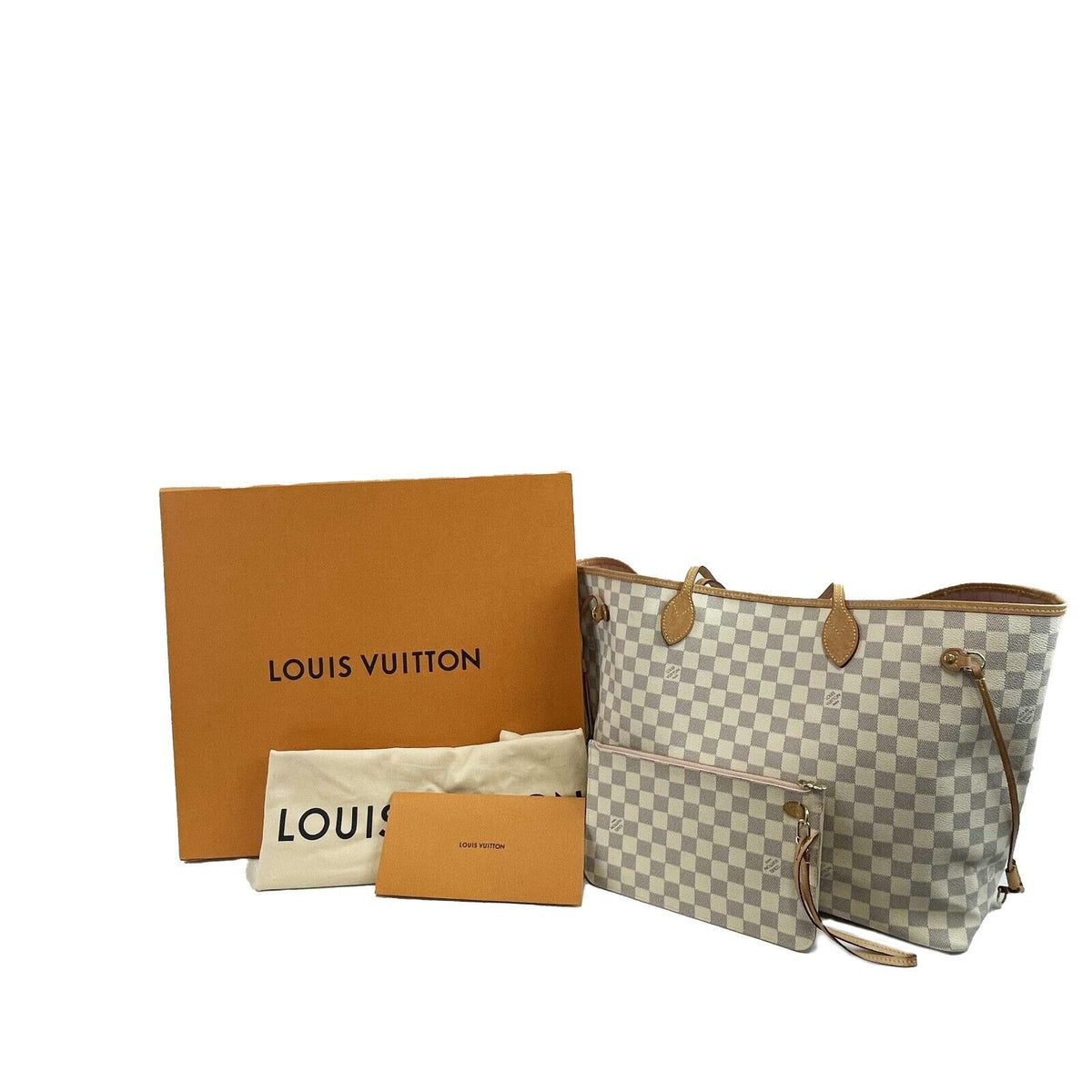 LOUIS VUITTON Neverfull GM Damier Azur W/Pouch White Handbag