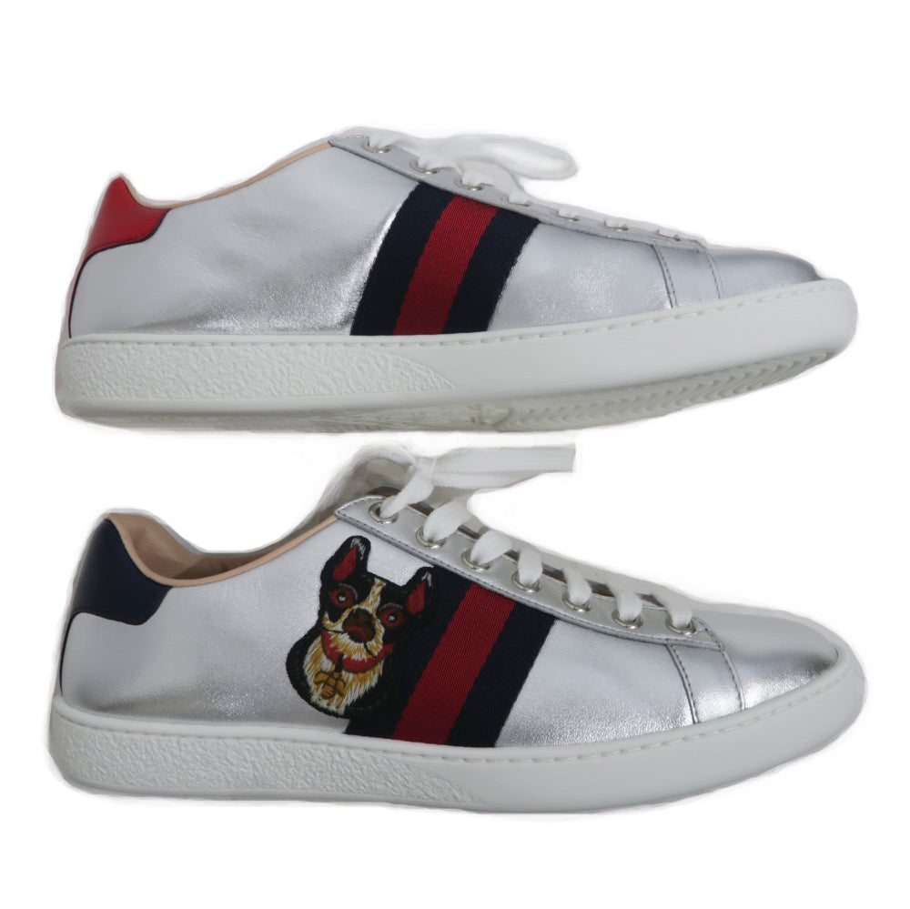 Gucci Ace Embroidery Trainers Size 37 Silver