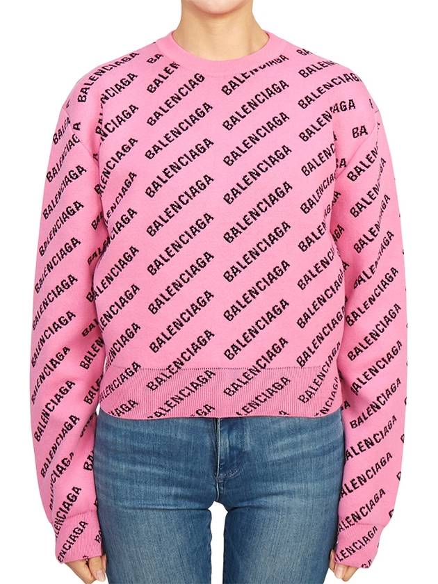 Luxury Balenciaga  Mini All-Over Logo Knit Top Pink