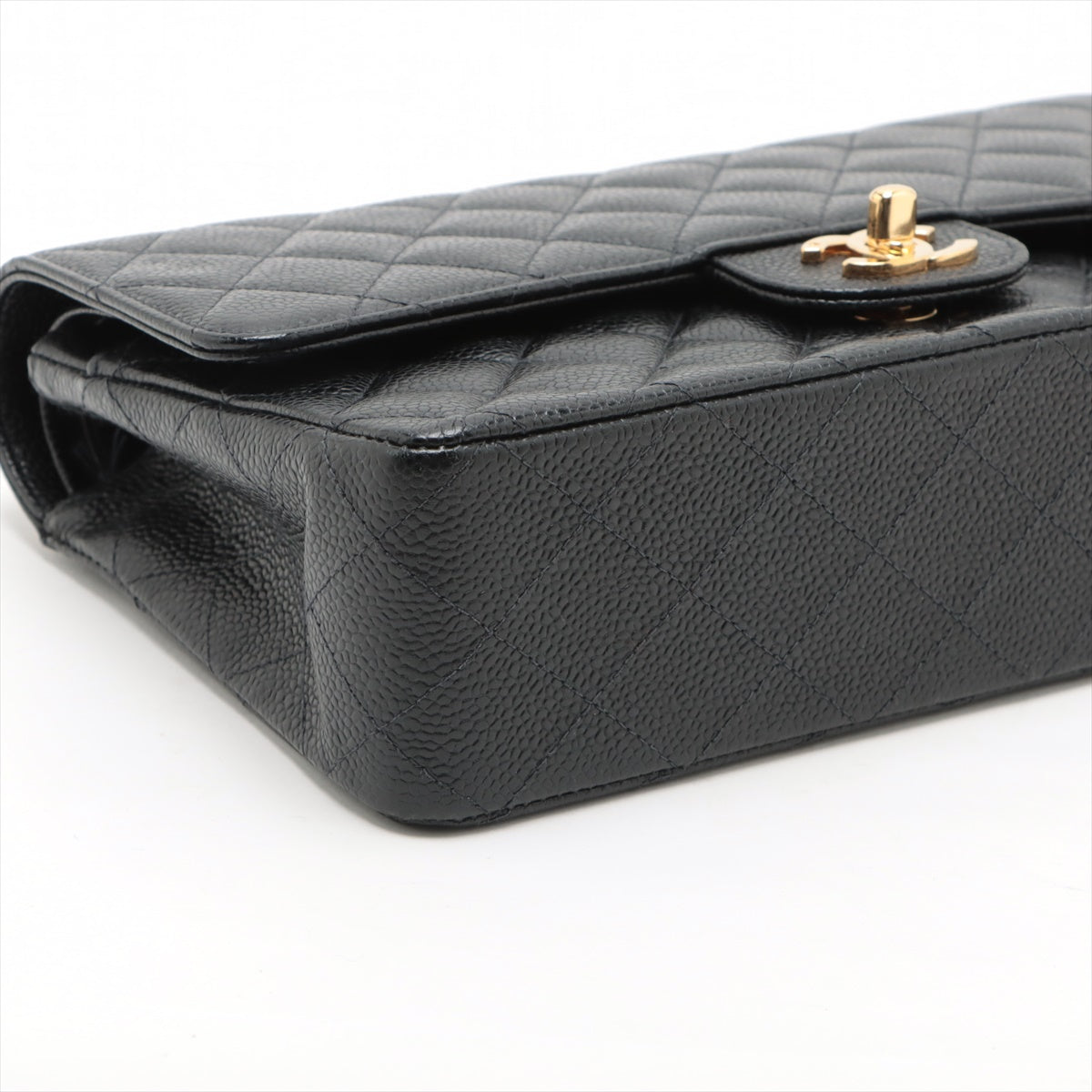 Chanel Matrasse 25 Caviar S Double Flap Double Chain Bag Black Silver  8th A01112