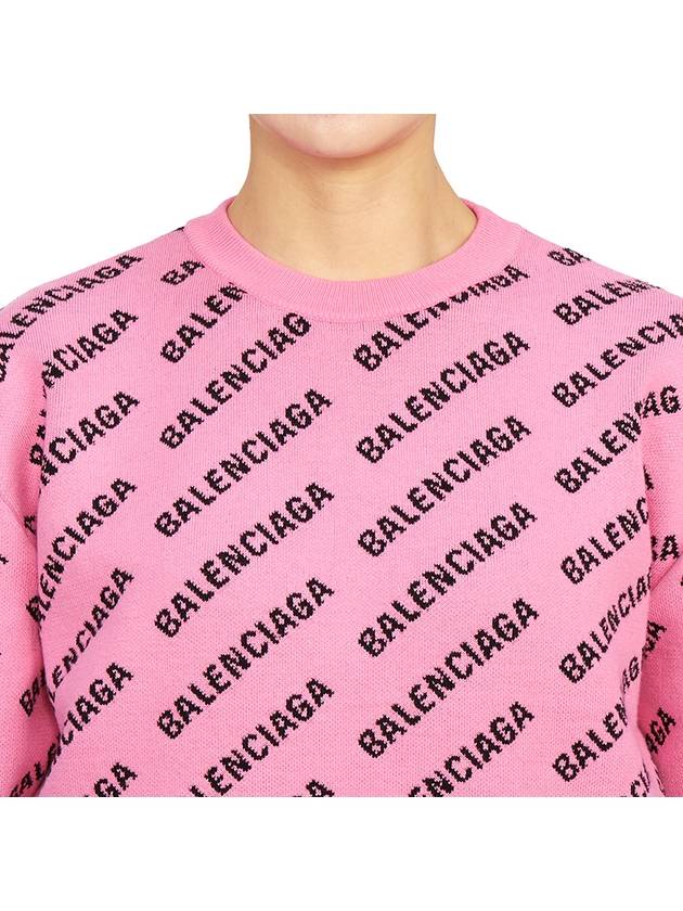 Luxury Balenciaga  Mini All-Over Logo Knit Top Pink