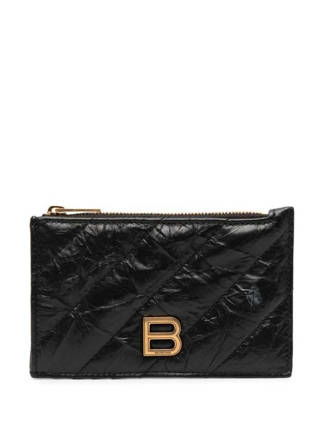Luxury Balenciaga  Crush Quilted Leather Long Coin Card Wallet Black