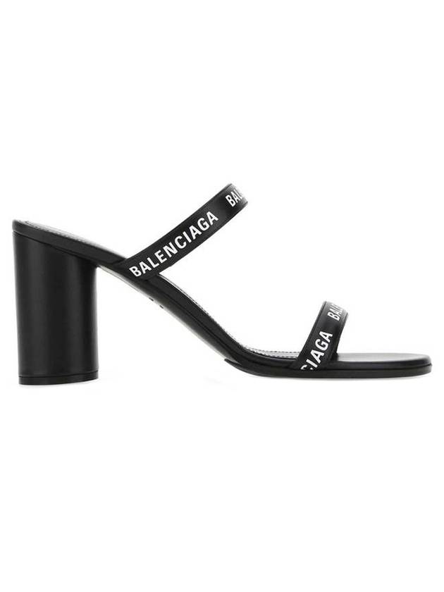 Luxury Balenciaga  WoMen's Leather Logo Round Sandal Heels Black