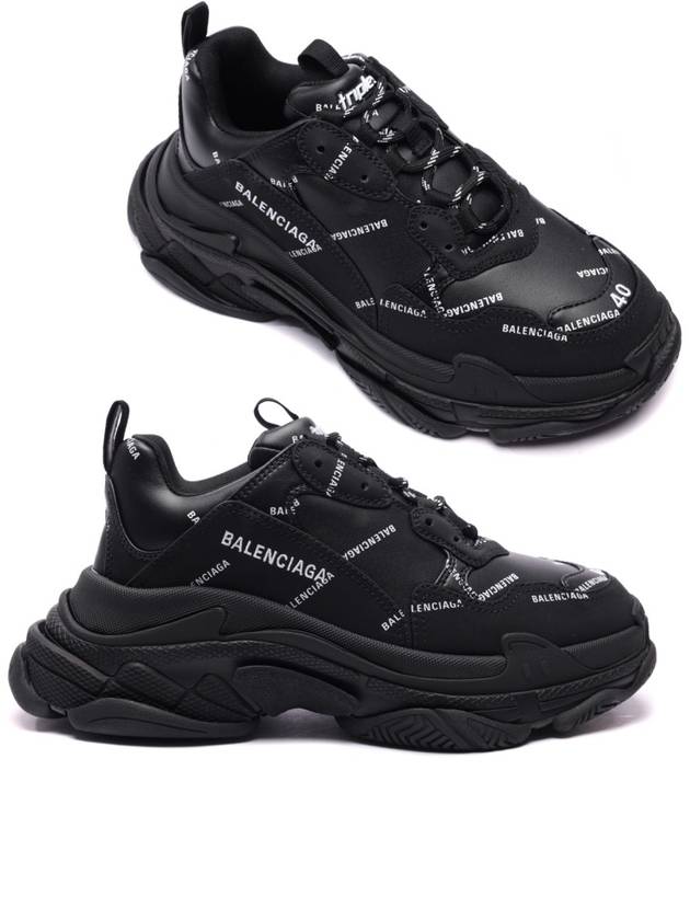 Luxury Balenciaga  Allover Logo Triple S Low Top Sneakers Black
