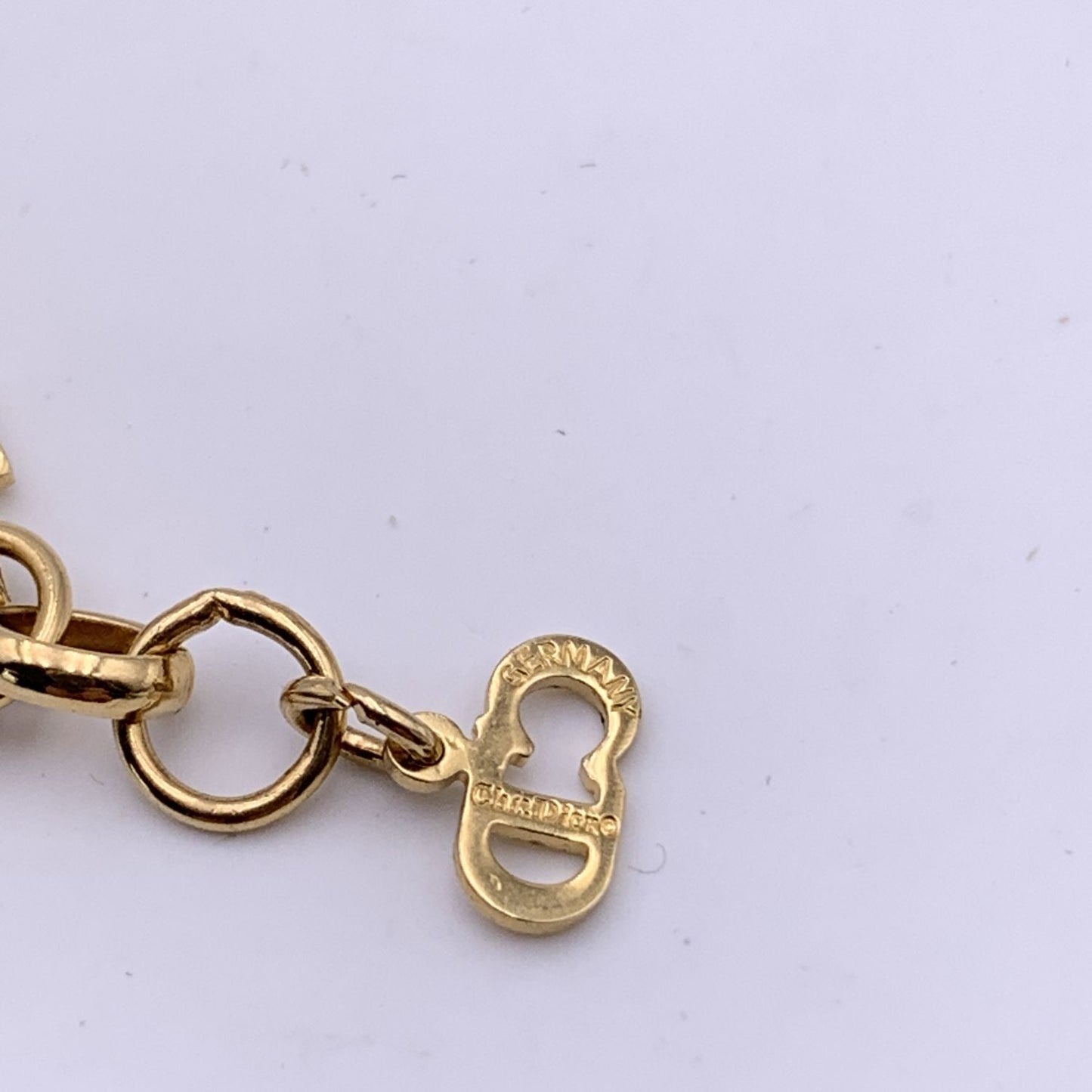 CHRISTIAN DIOR Vintage Gold Metal Chain Link Crystal Enamel Necklace