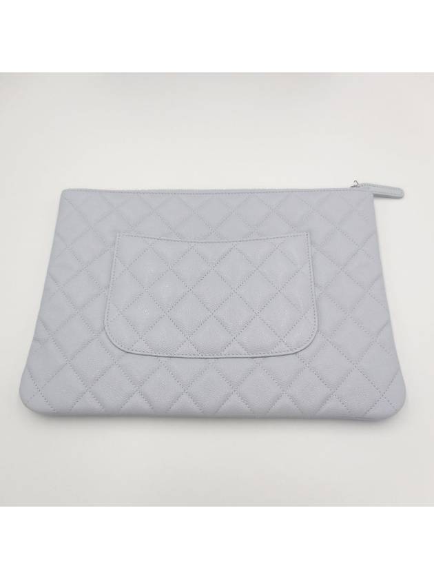 Classic Gold Hardware Logo Medium Caviar Clutch Bag Grey Chanel