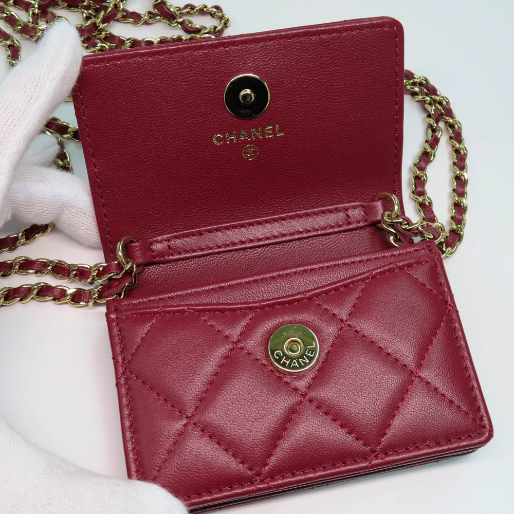 CHANEL Chanel Matrasse Mini Chain Wallet Chain Card Case Wine Red Bordeaux  G Gold  Coco Wallet Small