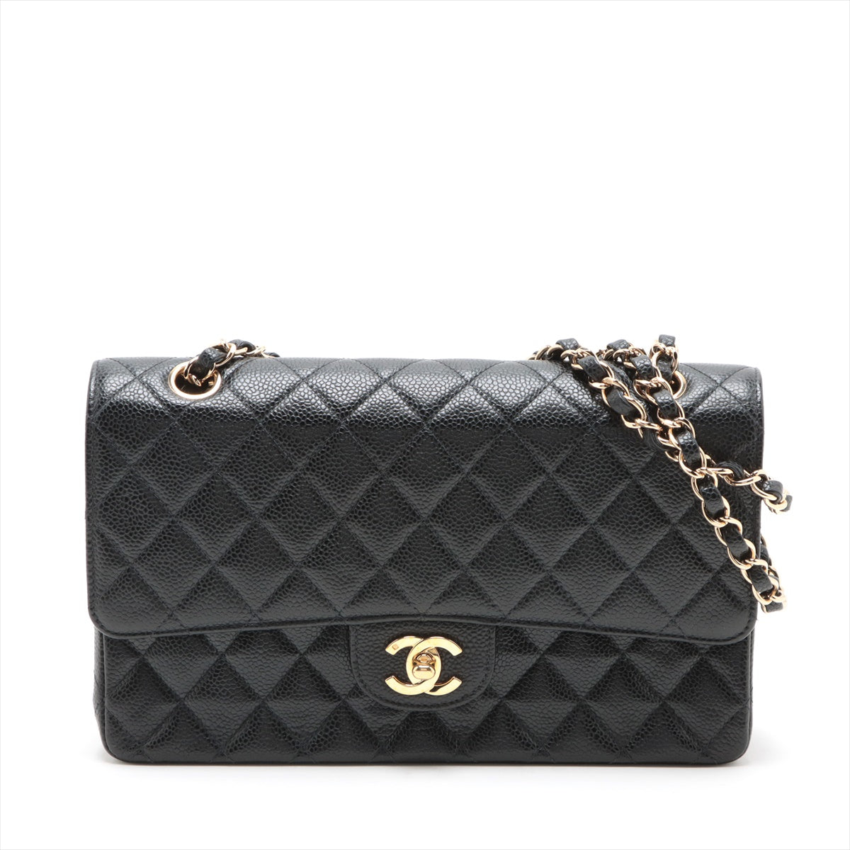 Chanel Matrasse 25 Caviar S Double Flap Double Chain Bag Black Silver  8th A01112