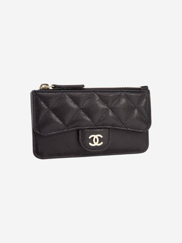 Classic Caviar Gold Hardware Zipper Card Wallet Black Chanel