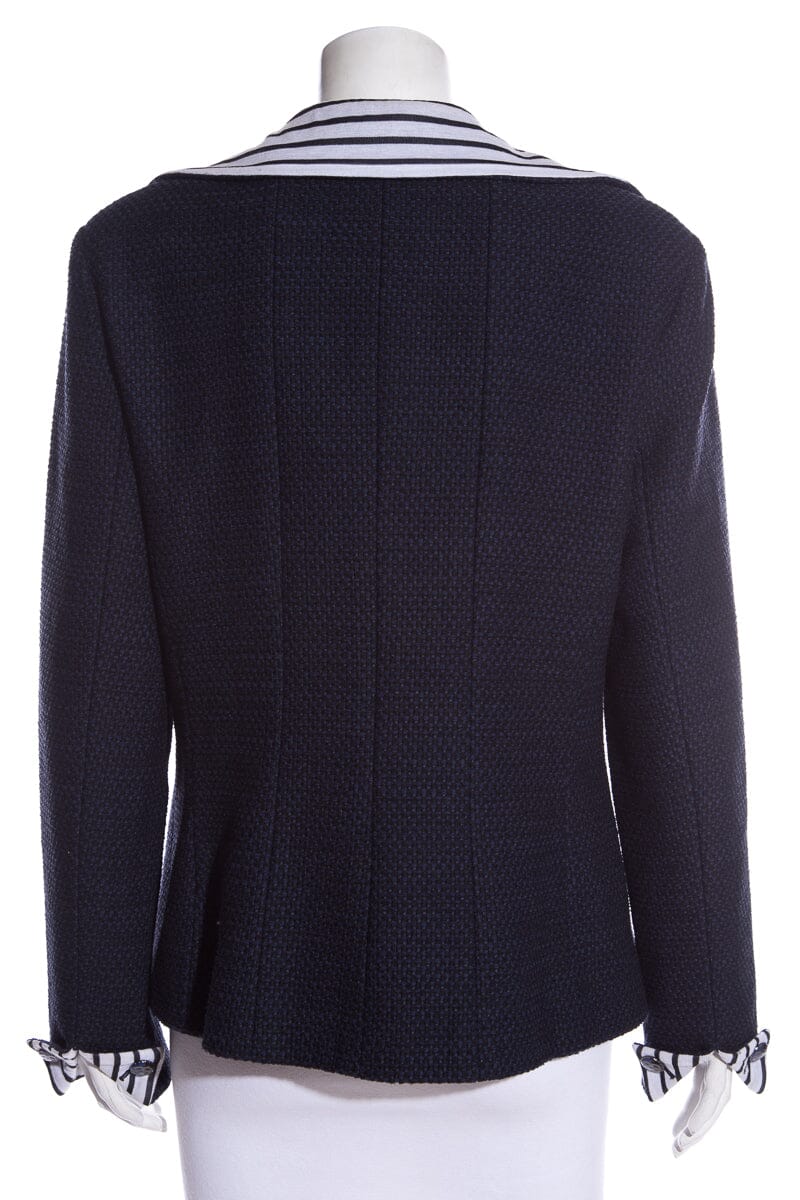 Chanel Navy Tweed Stripe Detail Blazer SZ 46 NWT