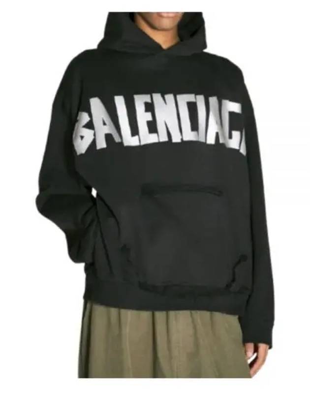 Luxury Balenciaga  Logo Tape Cotton Hoodie Black
