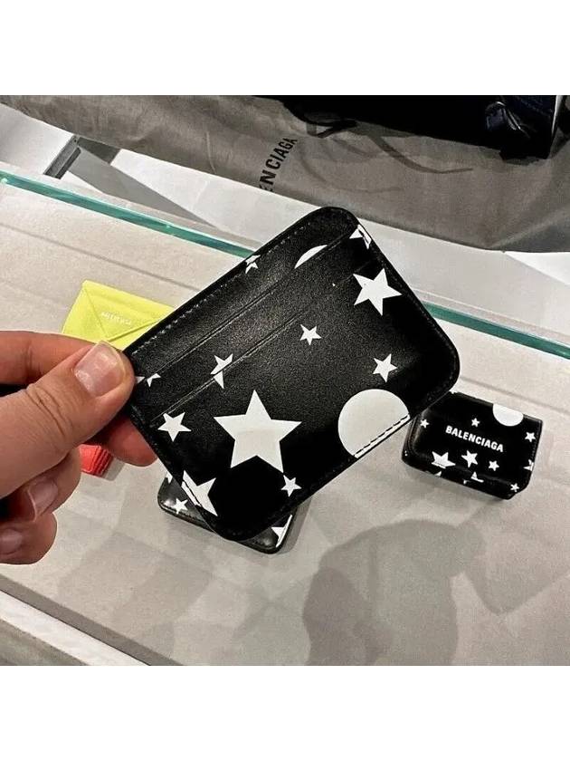 Luxury Balenciaga  Logo Star Print Leather Card Wallet Black