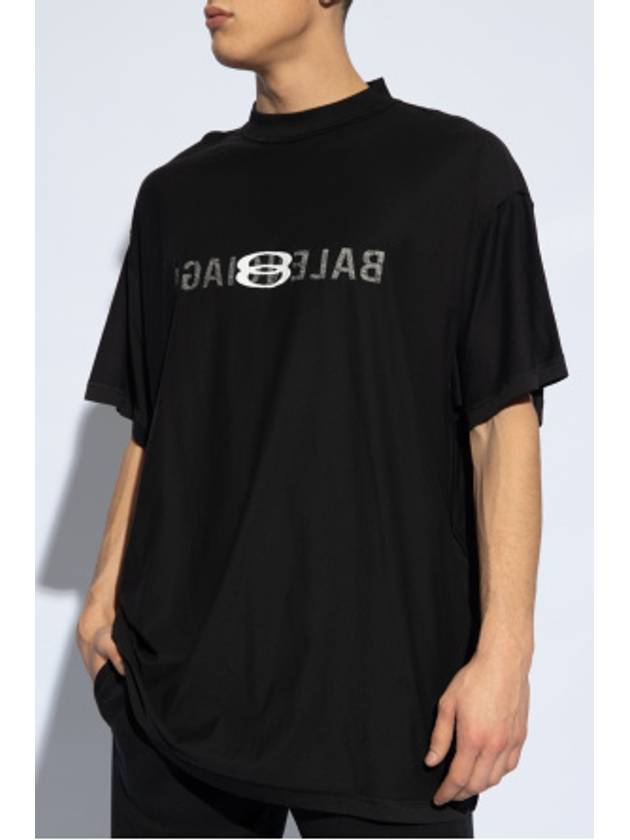 Luxury Balenciaga  Logo Print Short Sleeve T-Shirt Black