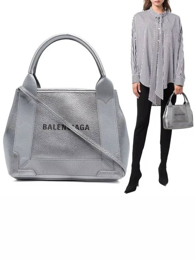 Luxury Balenciaga  Navy Cabas XS Leather Tote Bag Grey