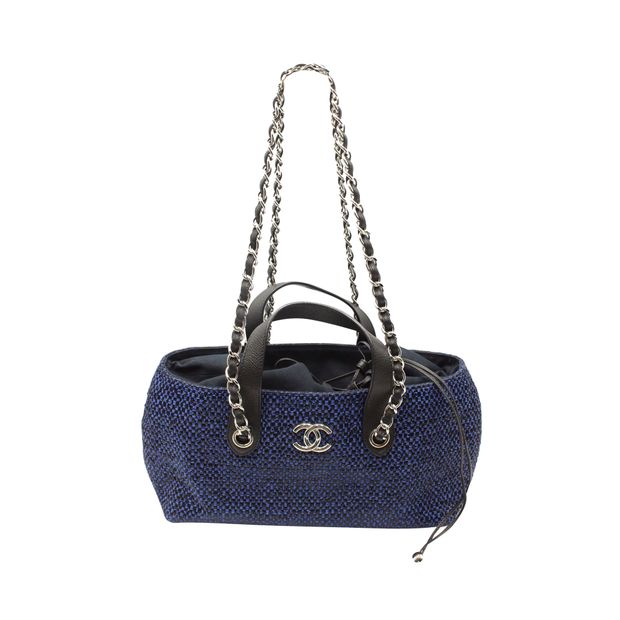 CHANEL Small 2 Way Bag in Blue Raffia