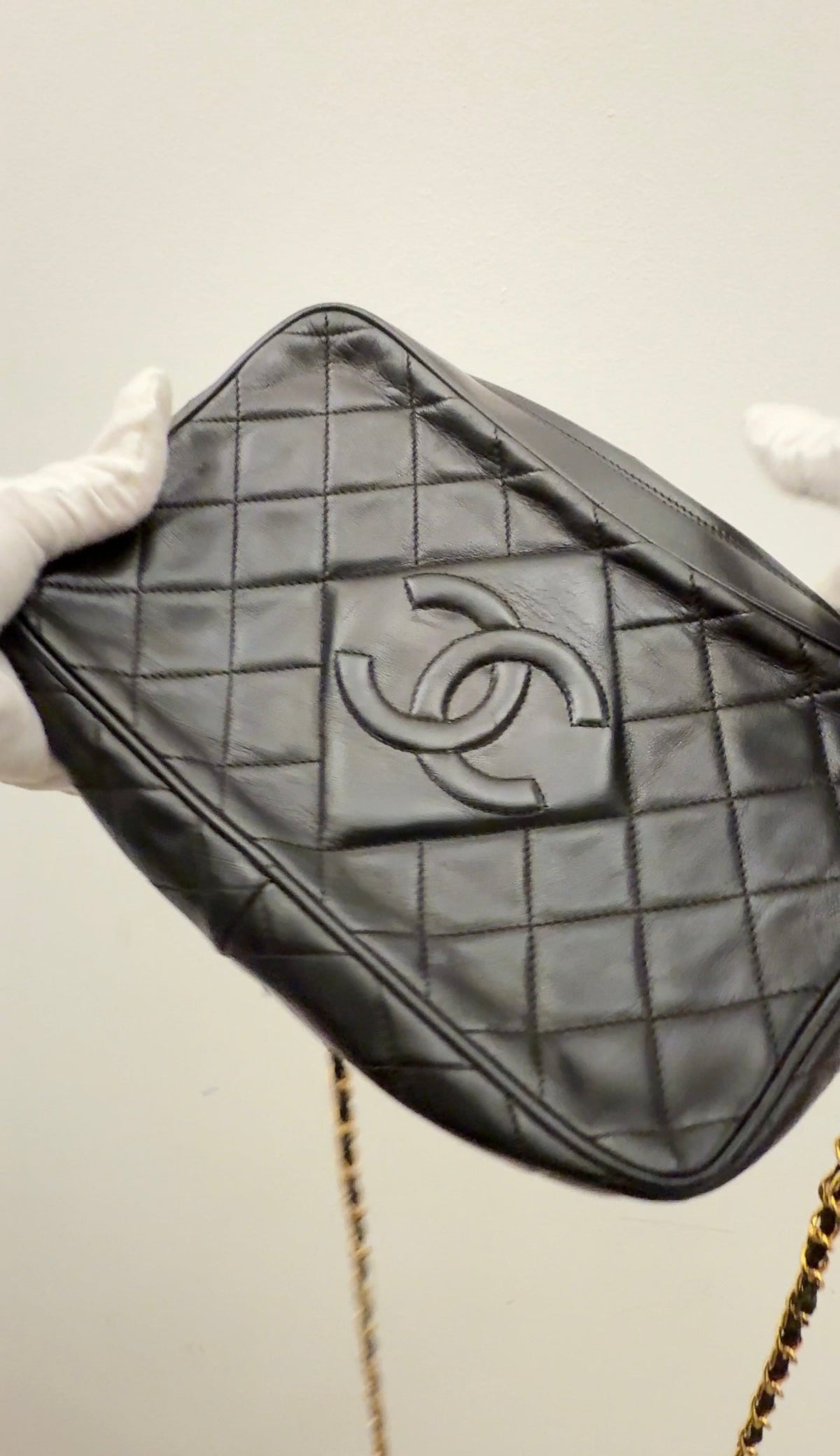 Chanel Lambskin Quilted CC Tassel Camera Case Black B21-6