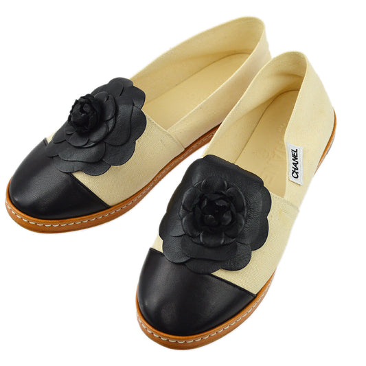 Chanel * Camellia Flat Shoes Beige Black