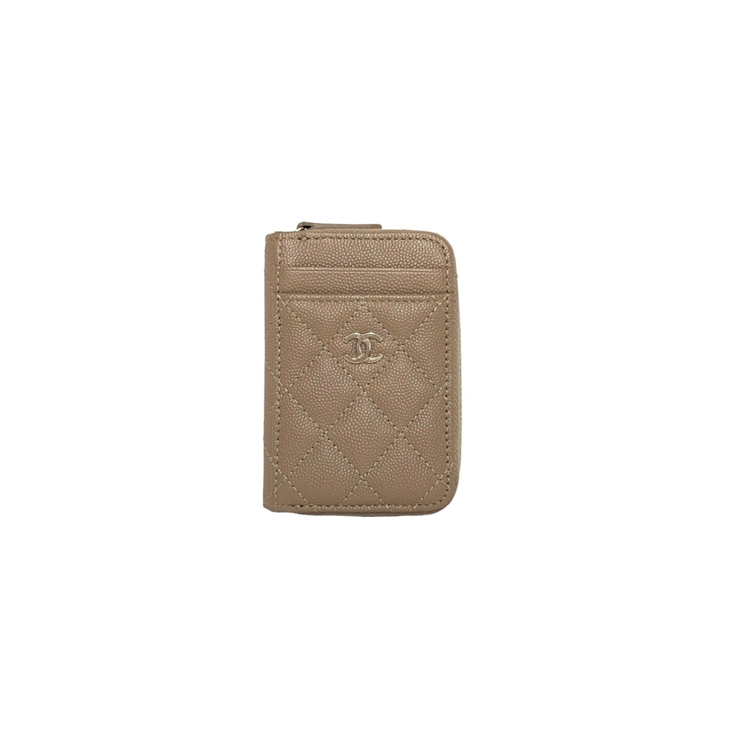 Chanel 2022 Caviar Quilted Zip Card Holder Beige