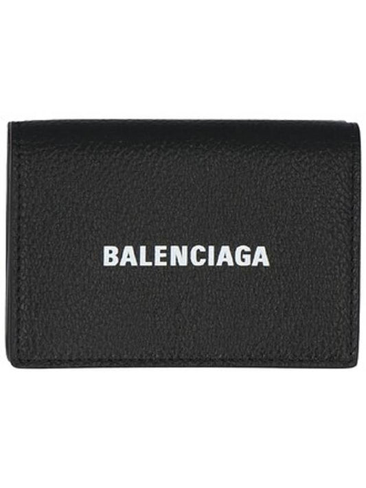 Luxury Balenciaga  Logo Print Tri-Fold Half Wallet Black