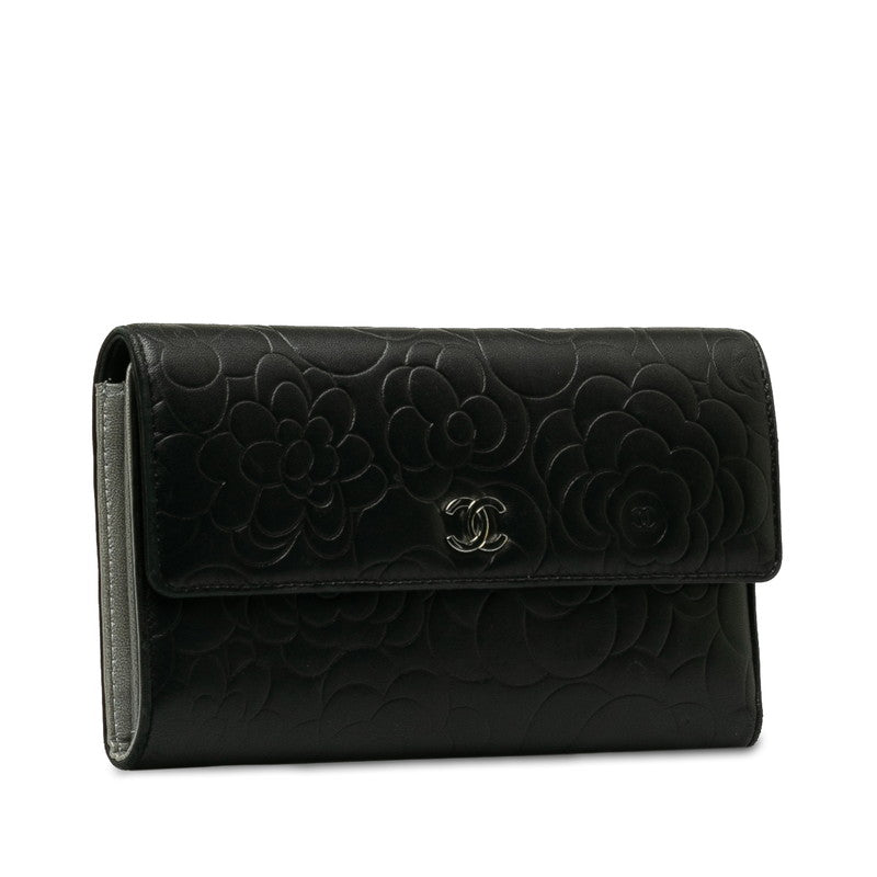 CHANEL CAMERIA COCOMARK Double Folded Wallet Black   CHANEL