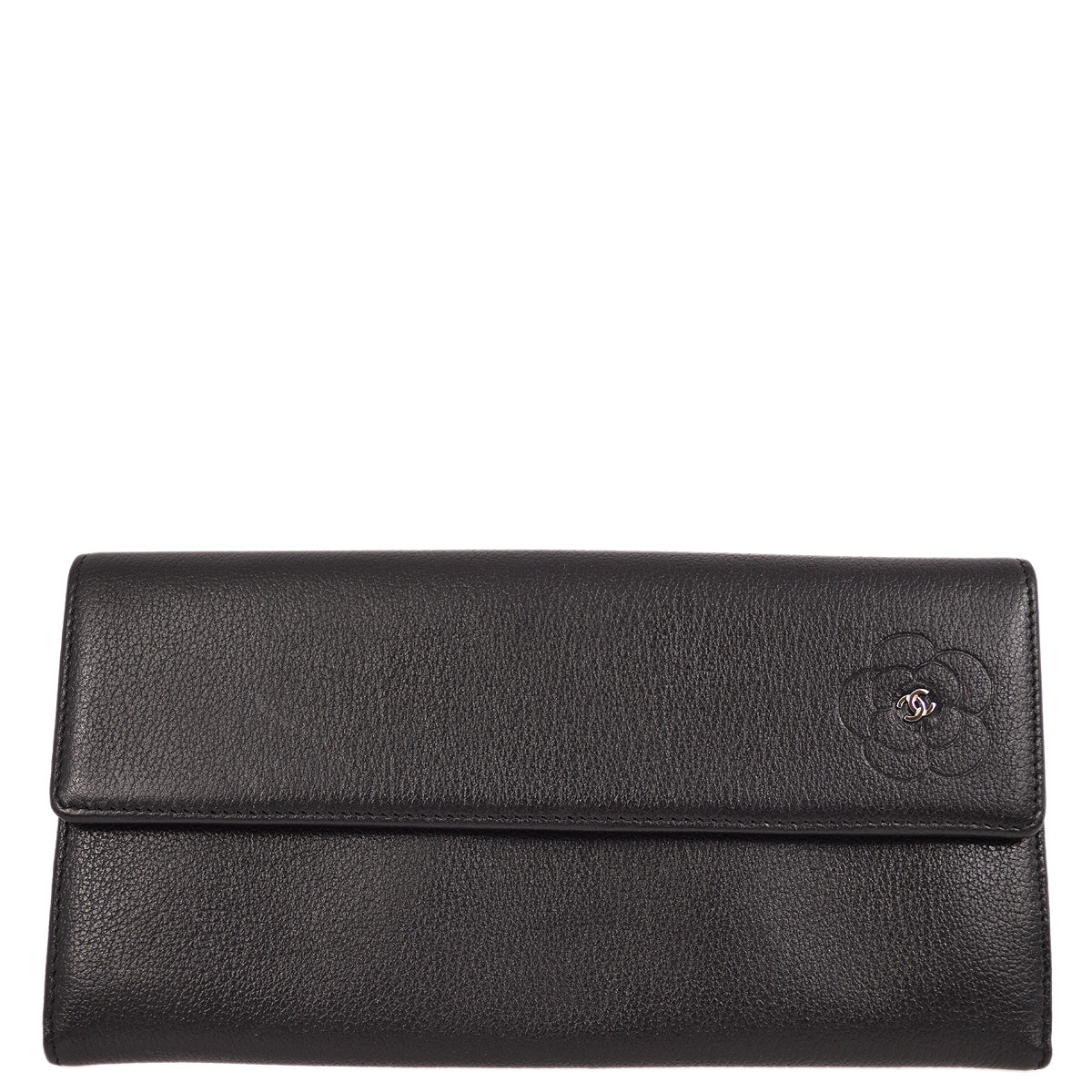 Chanel Black Caviar Camellia Wallet Purse