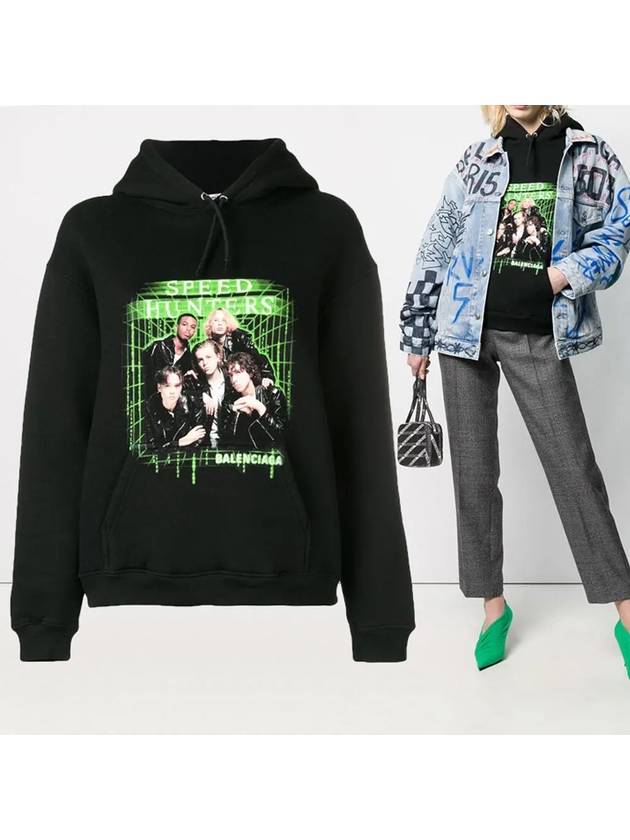 Luxury Balenciaga  Speed Hunter Print Hoodie Black