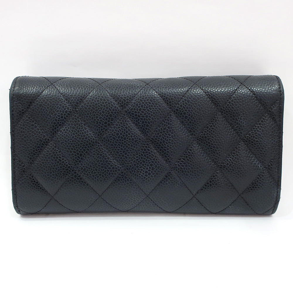 CHANEL Long Wallet Long Flap Wallet Matrasse A80758 Caviar S BK/SV Coco 25th St/8-digit  Women  Dress  Certificate Bag Box