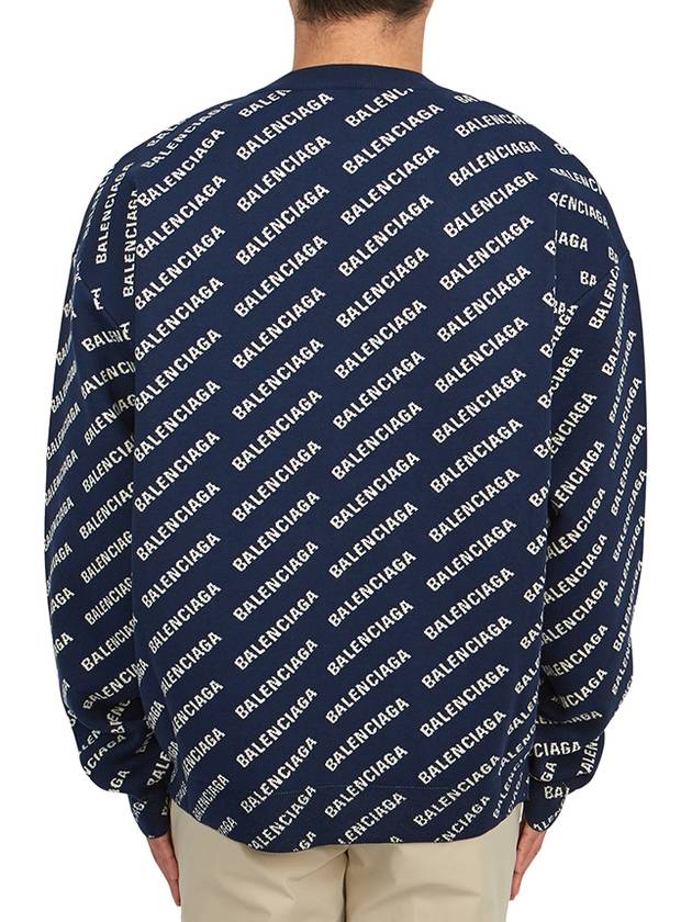 Luxury Balenciaga  Allover Logo Crew Sweatshirt Navy