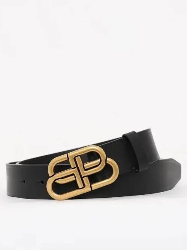 Luxury Balenciaga  BB Logo Leather Belt Black