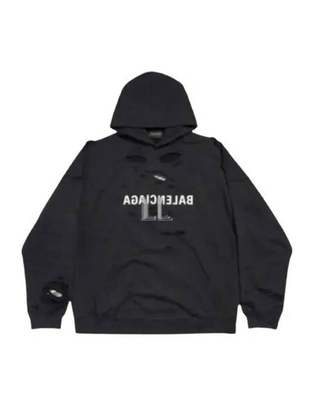 Luxury Balenciaga  Mirror Distressed Cotton Hoodie Black